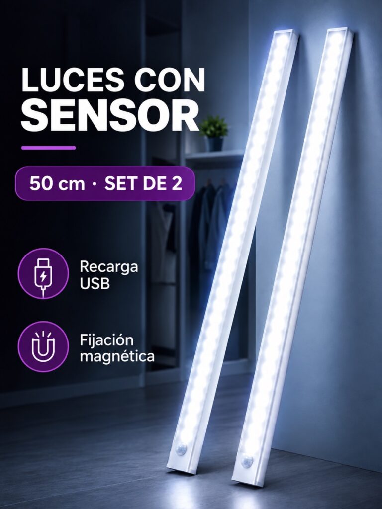 Dos barras LED de 50 cm con sensor de movimiento y luz blanca fría