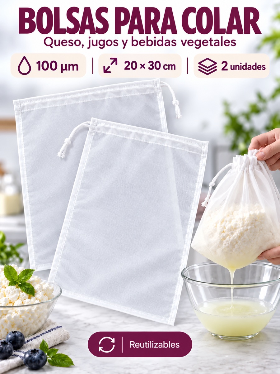 Dos bolsas filtrantes reutilizables de lavsan de 20 × 30 cm y 100 μm