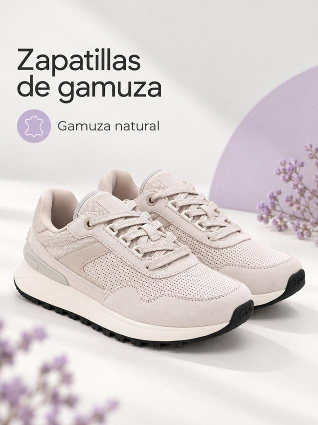 Zapatillas de gamuza beige claro para mujer