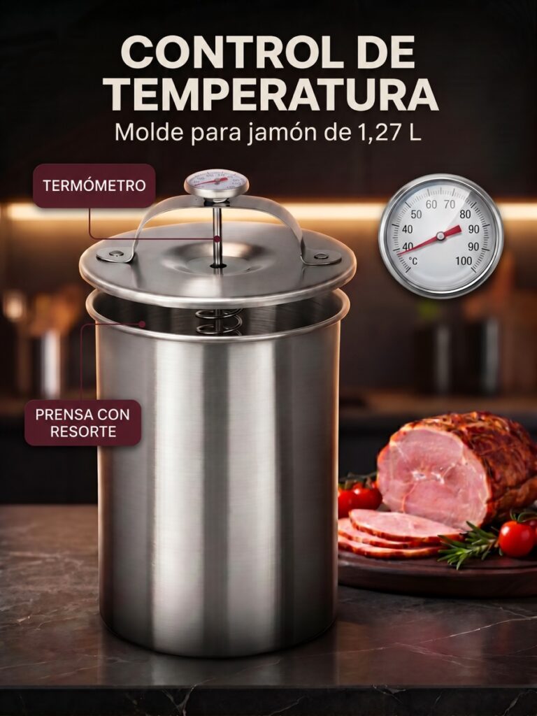 Molde para jamón de acero inoxidable de 1,27 litros con termómetro y prensa de resorte
